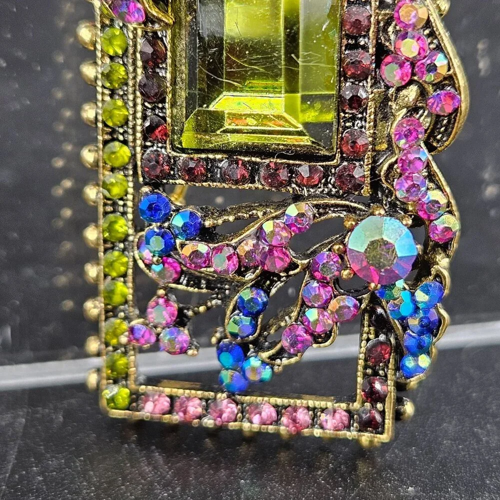 Monet Rectangle Lapel Pin Brooch Pendant Rhinestones Gold Plated Jewelry 2.25" - Picture 4 of 10